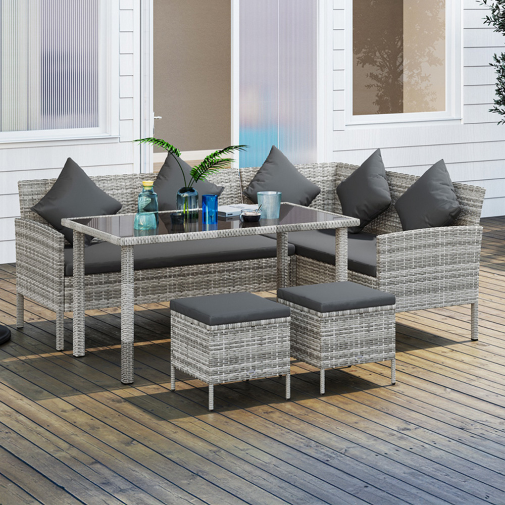 Outsunny 7 Seater Rattan Dining Corner Sofa Set Dark Grey Image 1