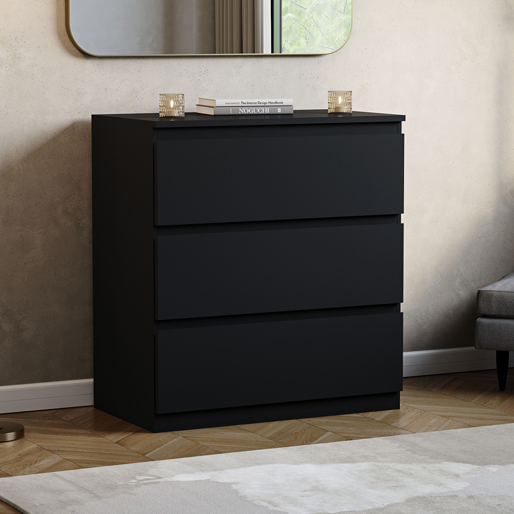 VIDA DESIGNS Denver 3 Drawer Black Chest of Drawers Image 3