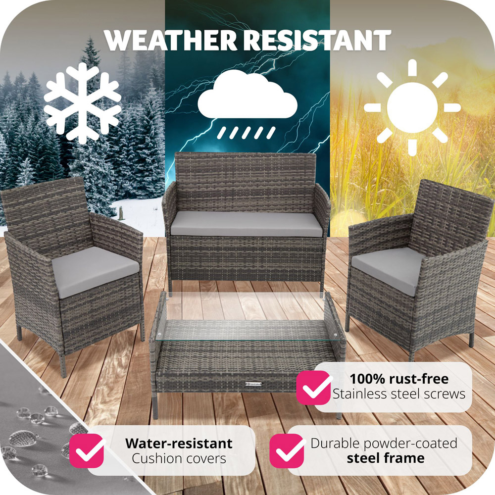 tectake Madeira 4 Seater Grey Rattan Garden Lounge Set Image 3