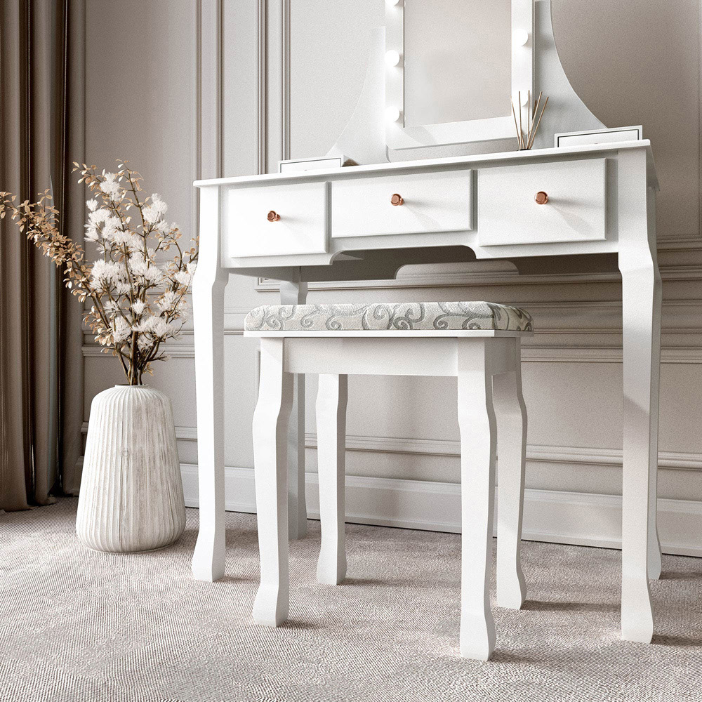 CARME Home Arianna 5 Drawer White Hollywood Mirror Light Deluxe Dressing Table Image 3