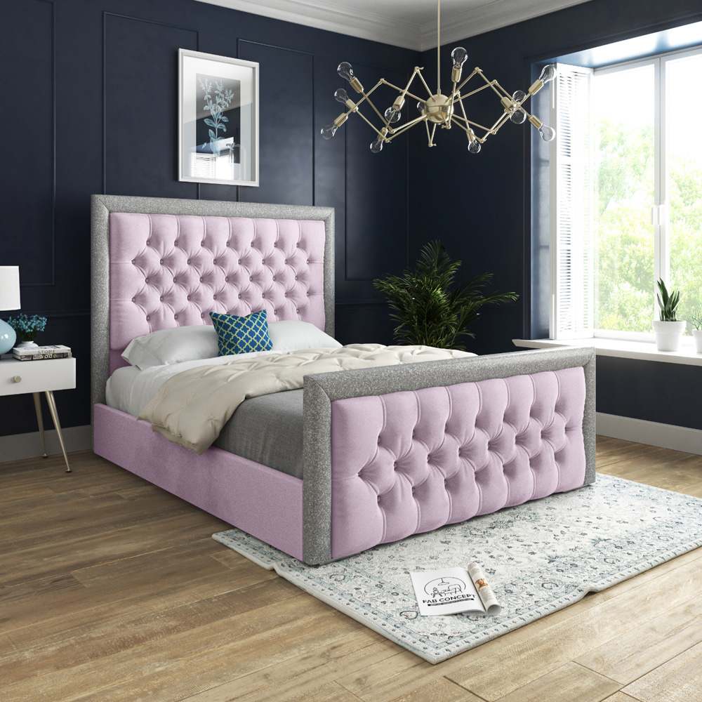 Venice Double Pink Soft Velvet Upholstered Bed Frame with Glitter Border Headboard Image 5