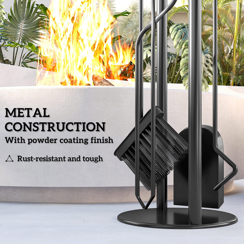 Outsunny 5 Piece Silver Metal Fireplace Companion Set Image 8