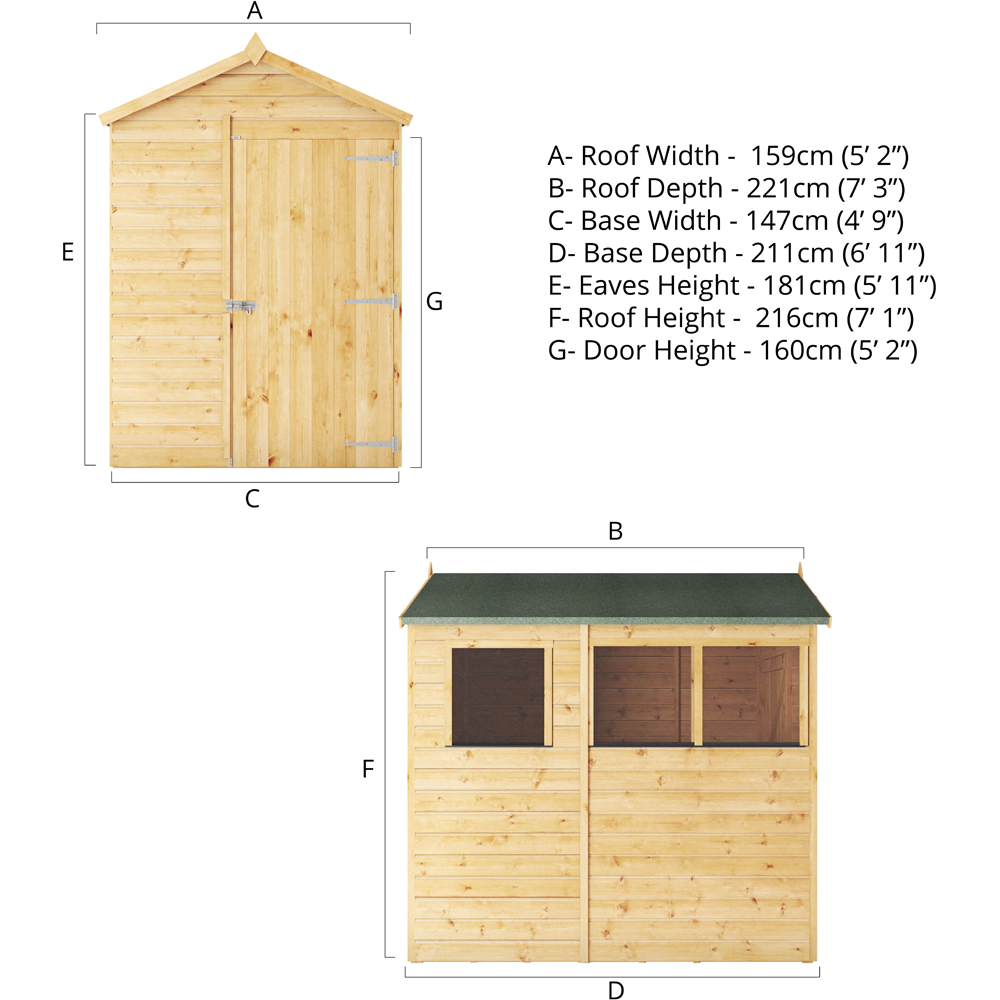 Mercia 7 x 5ft Shiplap Apex Wooden Shed Image 8