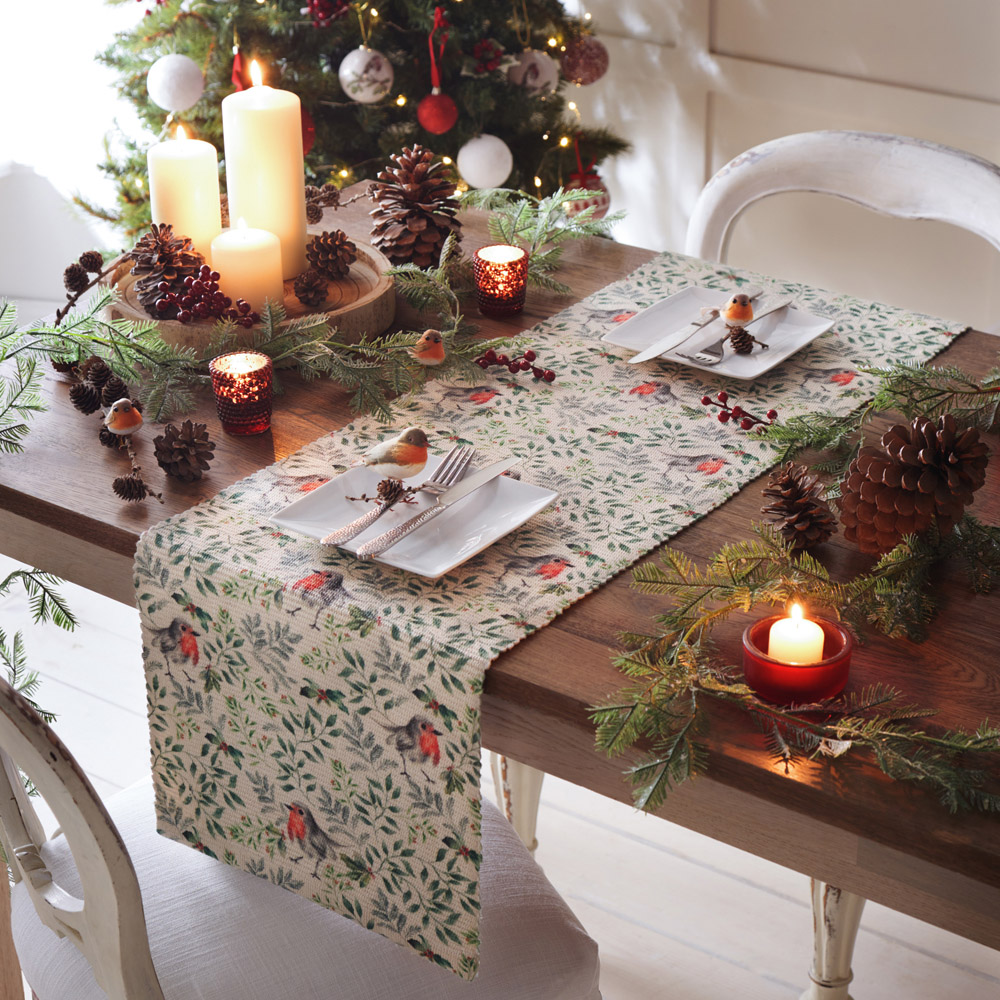 Evans Lichfield Green Robin Digitally Printed Table Runner 230 x 35cm Image 2