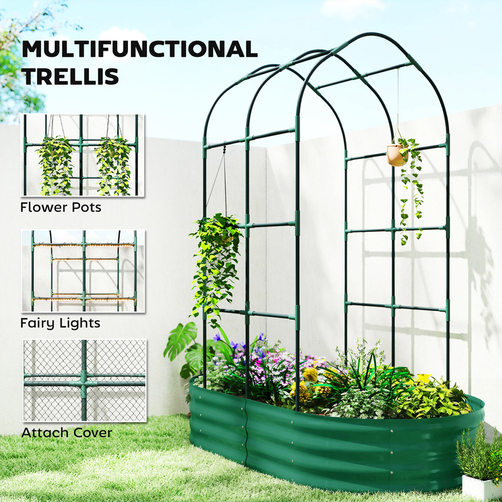 Outsunny Green Galvanised Raised Garden Bed with Trellis 180 x 90 x 160cm Image 5