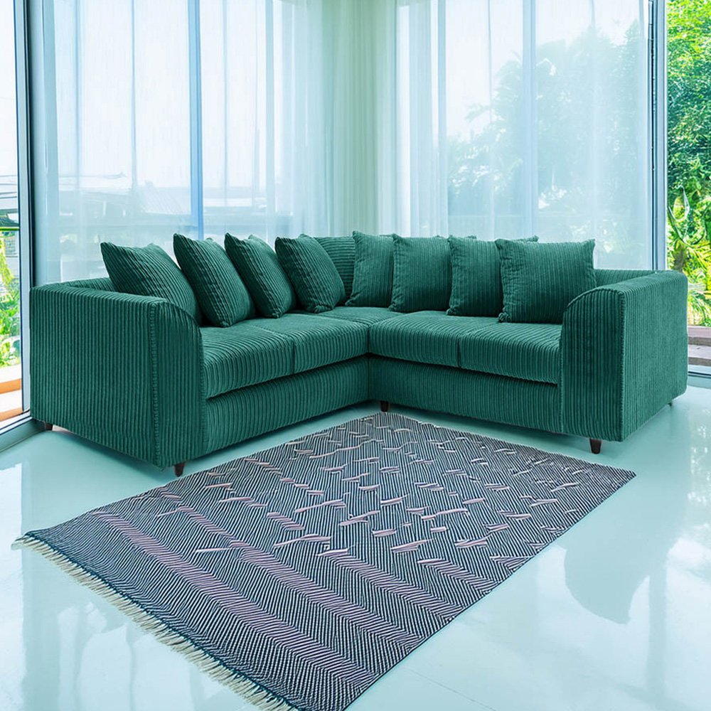 Luxor 5 Seater Teal Jumbo Cord Scatter Back L Shaped Corner Sofa Set Image 1
