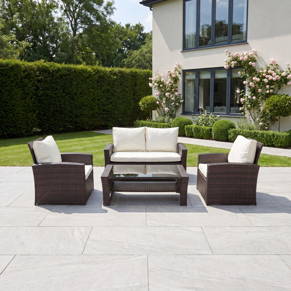 Artemis Home Pallini 4 Seater Brown and Cream Rattan Patio Set Image 6