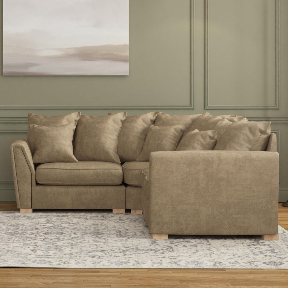 Wendleberry 3 Seater Mink Plush Velvet Scatter Back Left Hand Corner Sofa Image 5