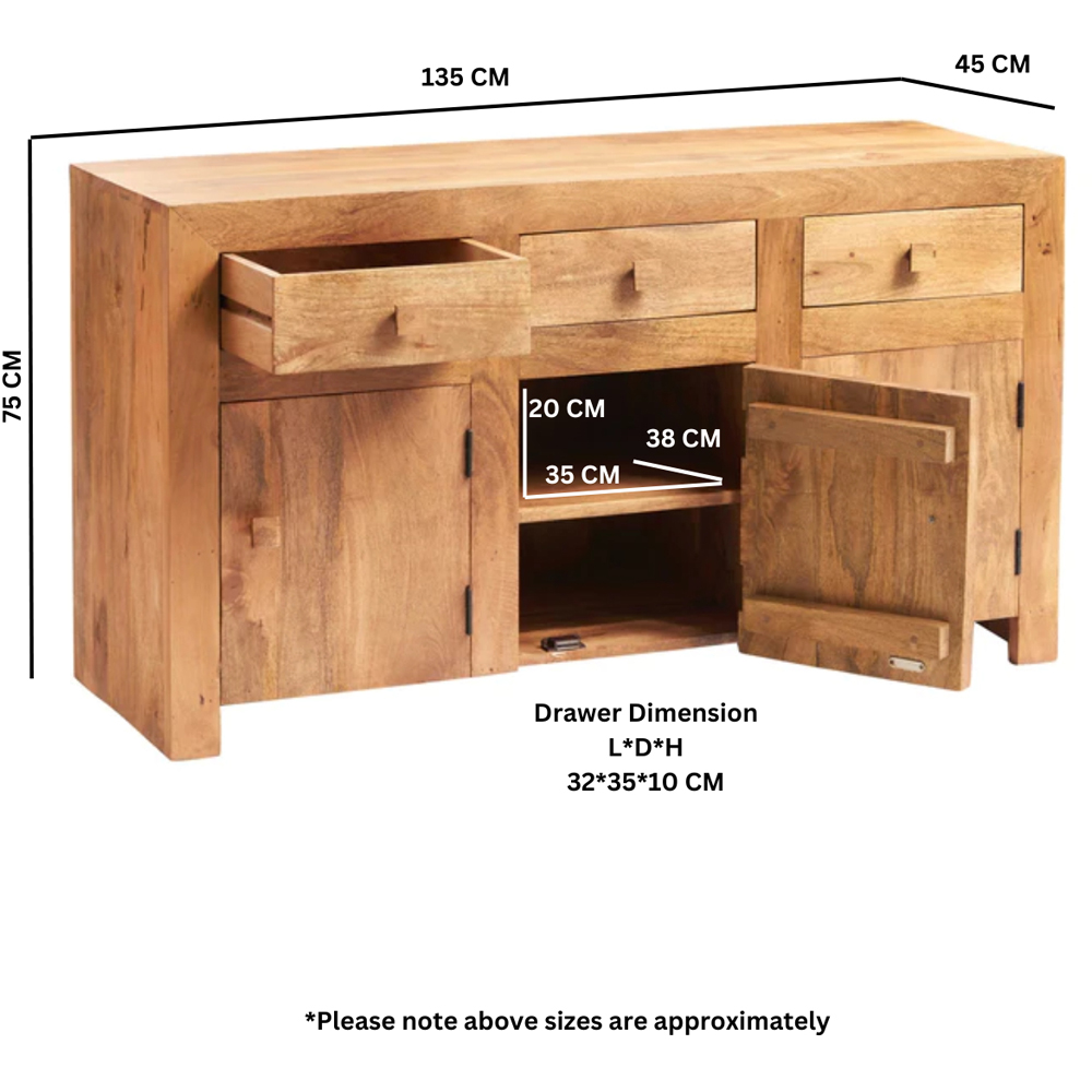 Brooklyn Napoli Toko 3 Door 3 Drawer Light Mango Large Sideboard Image 6