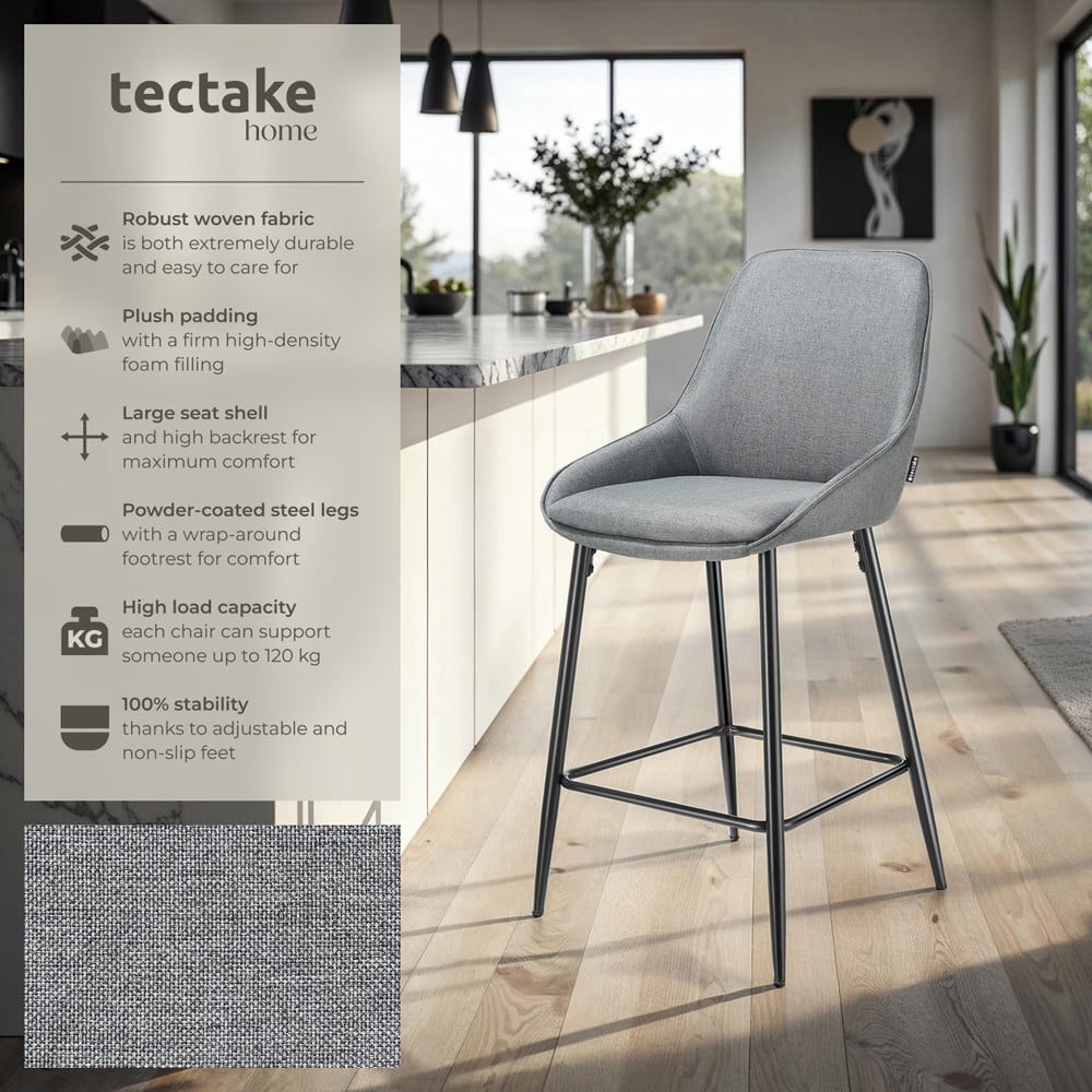 tectake Siera Grey and Black Woven Fabric Bar Stool Set of 6 Image 7