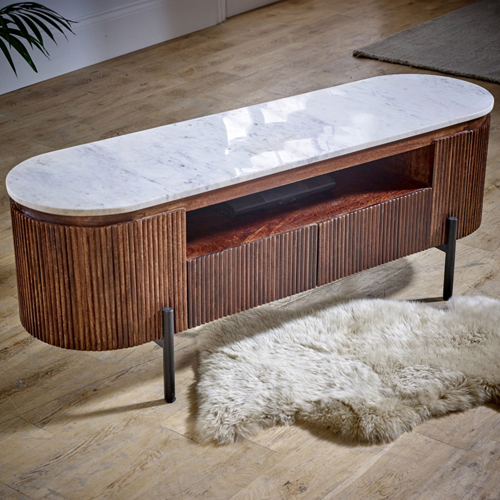 Brooklyn Opal 2 Door 2 Drawer Single Shelf Marble Top Mango Wood TV Unit Image 1