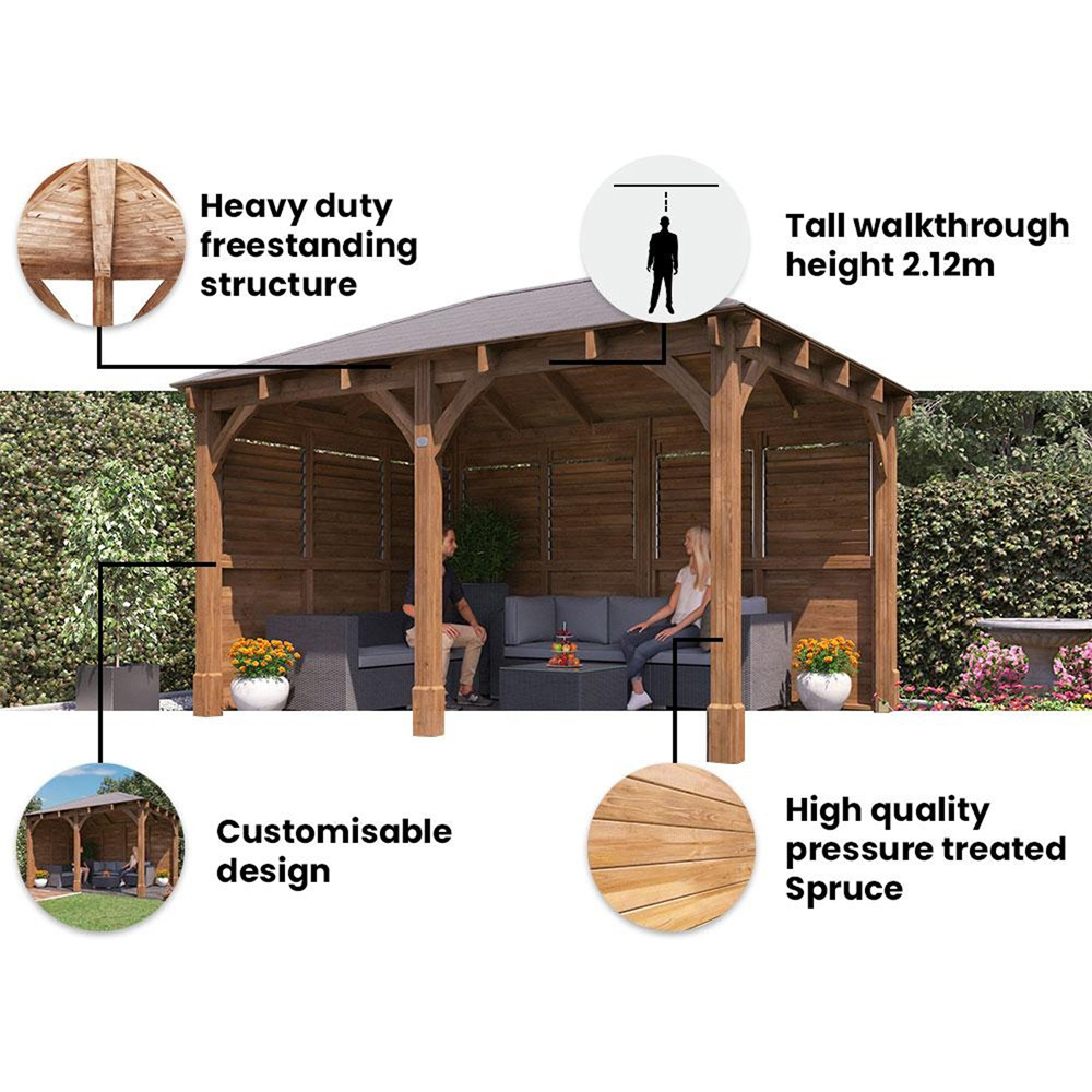 Dunster House Leviathan 4 x 3m Brown Louvre Walled Garden Gazebo with Heavy Duty Roof Shingles Image 5