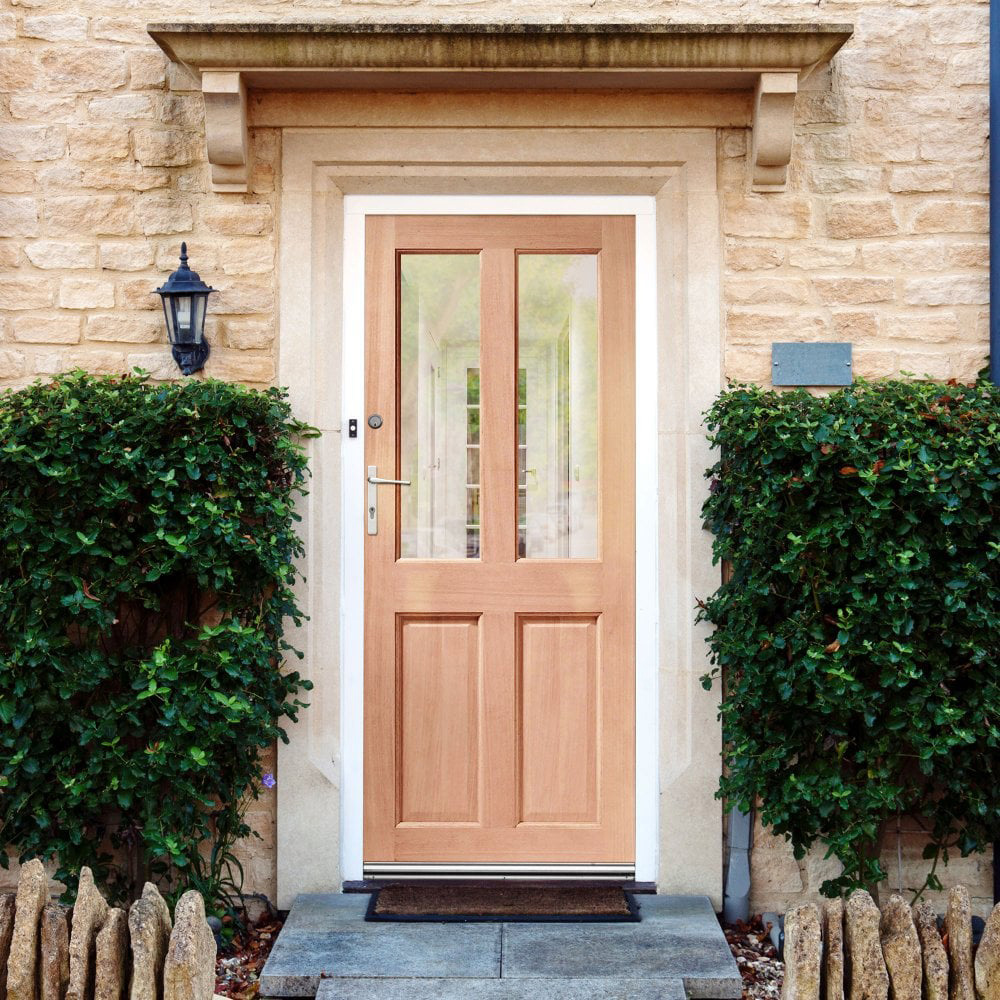 Hardwood 4 Panel 2 Light Clear Double Glazed External Door 1981 x 762mm Image 2