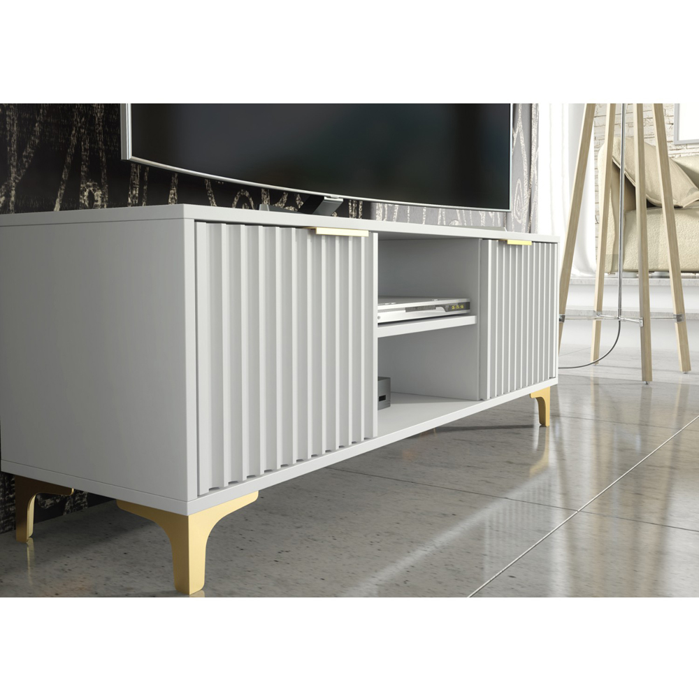 Creative Furniture Tide Crest White and Gold 2 Door 2 Shelf TV Unit Image 8