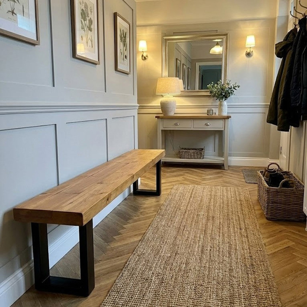 Homebase Mid Oak Redwood Chunky and Sturdy Bench 90cm Image 3