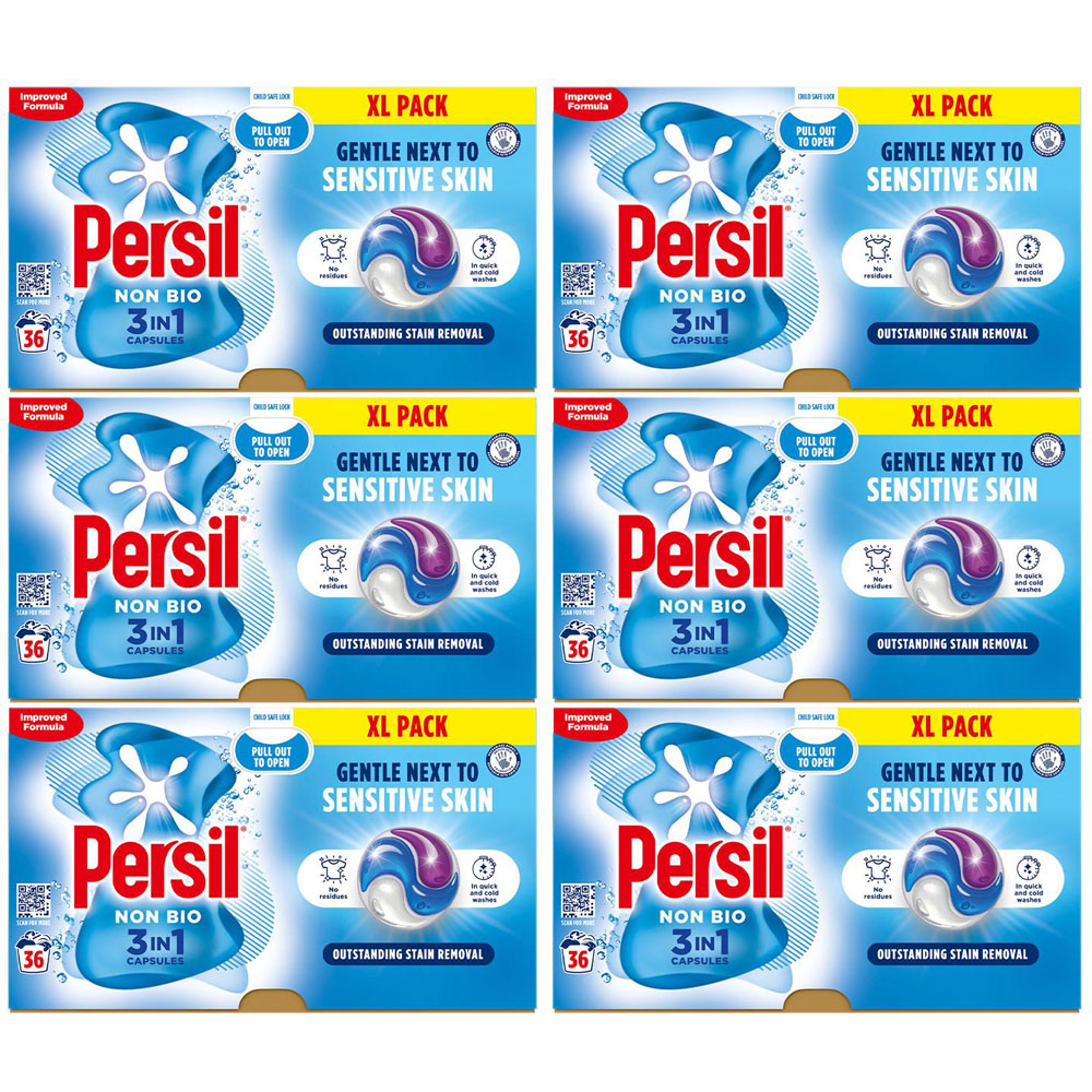 Persil Non Bio 3 in 1 Washing Capsules XL 36 Washes 6 Pack Image 1
