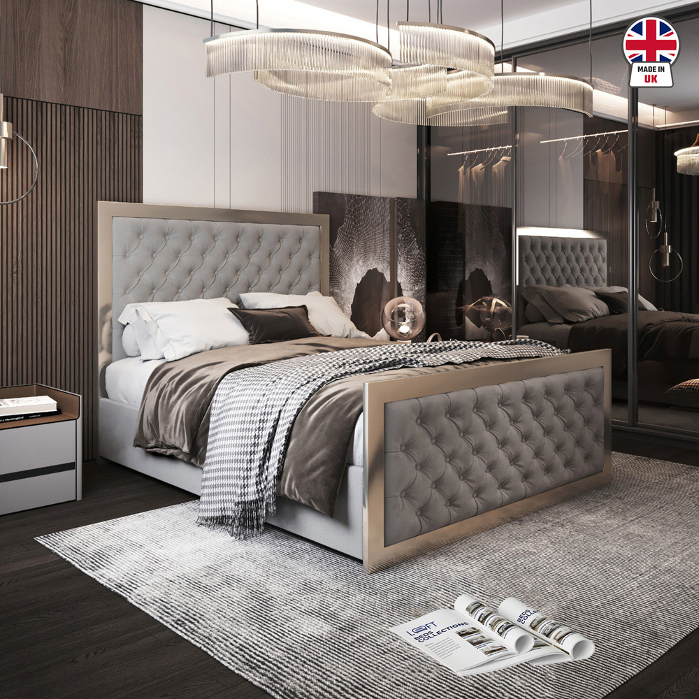 Maddison Grey Single Velvet Upholstered Metal Bed Frame with Padded Headboard Image 6