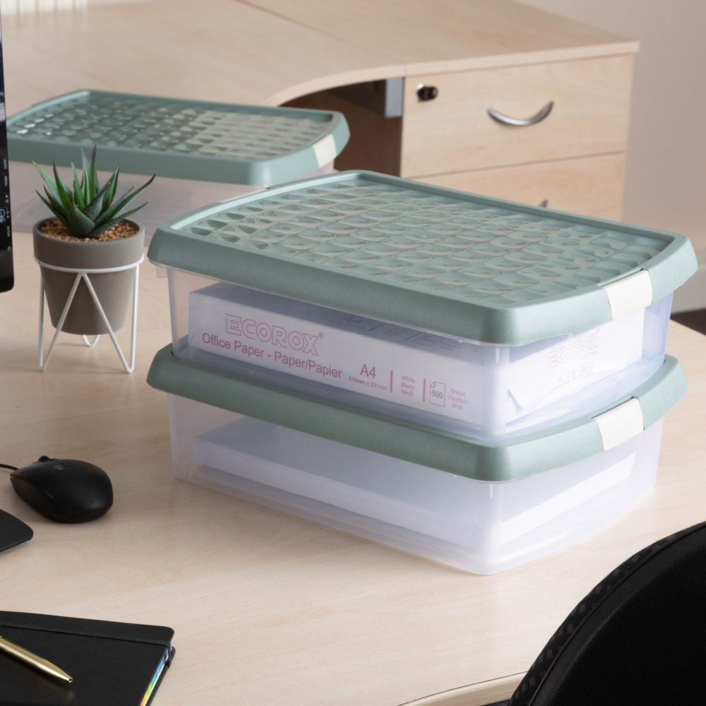 Wham Clip 8.5L Clear Green Milieu and Stone Rectangular Storage Box with Lid 3 Pack Image 2