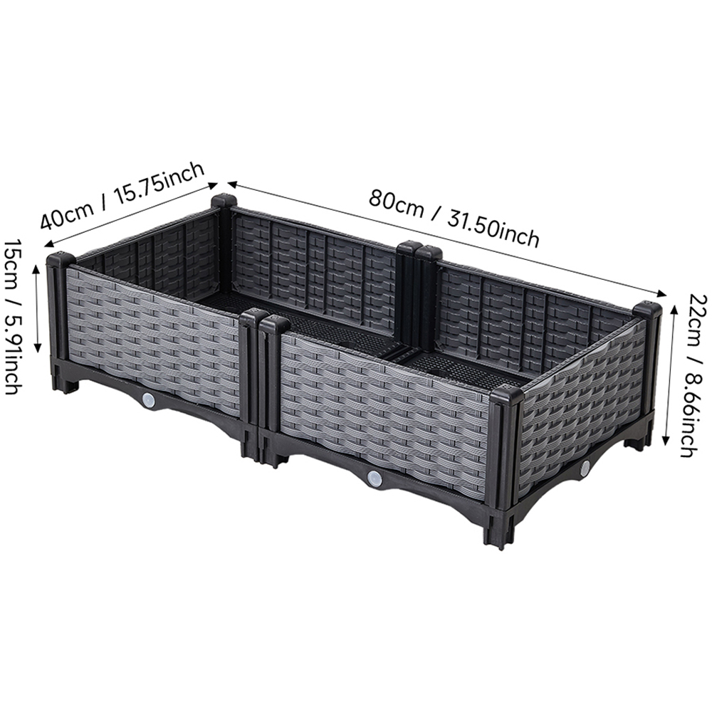 Living and Home Grey and Black Plastic Rattan Look Raised Garden Bed 22 x 80 x 40cm Image 6