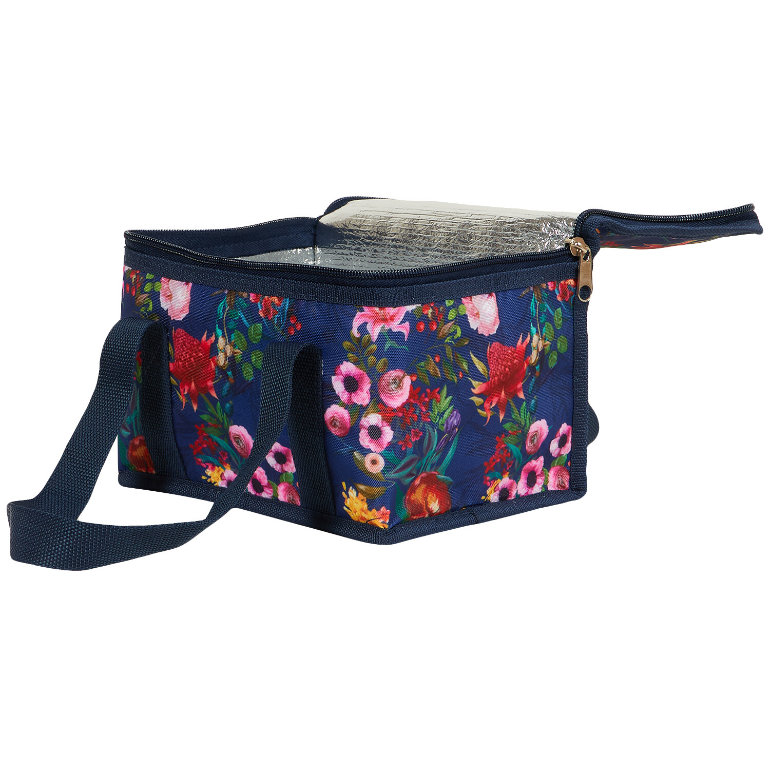 Light or Dark Floral Insulated Lunch Bag - White or Navy Image 7