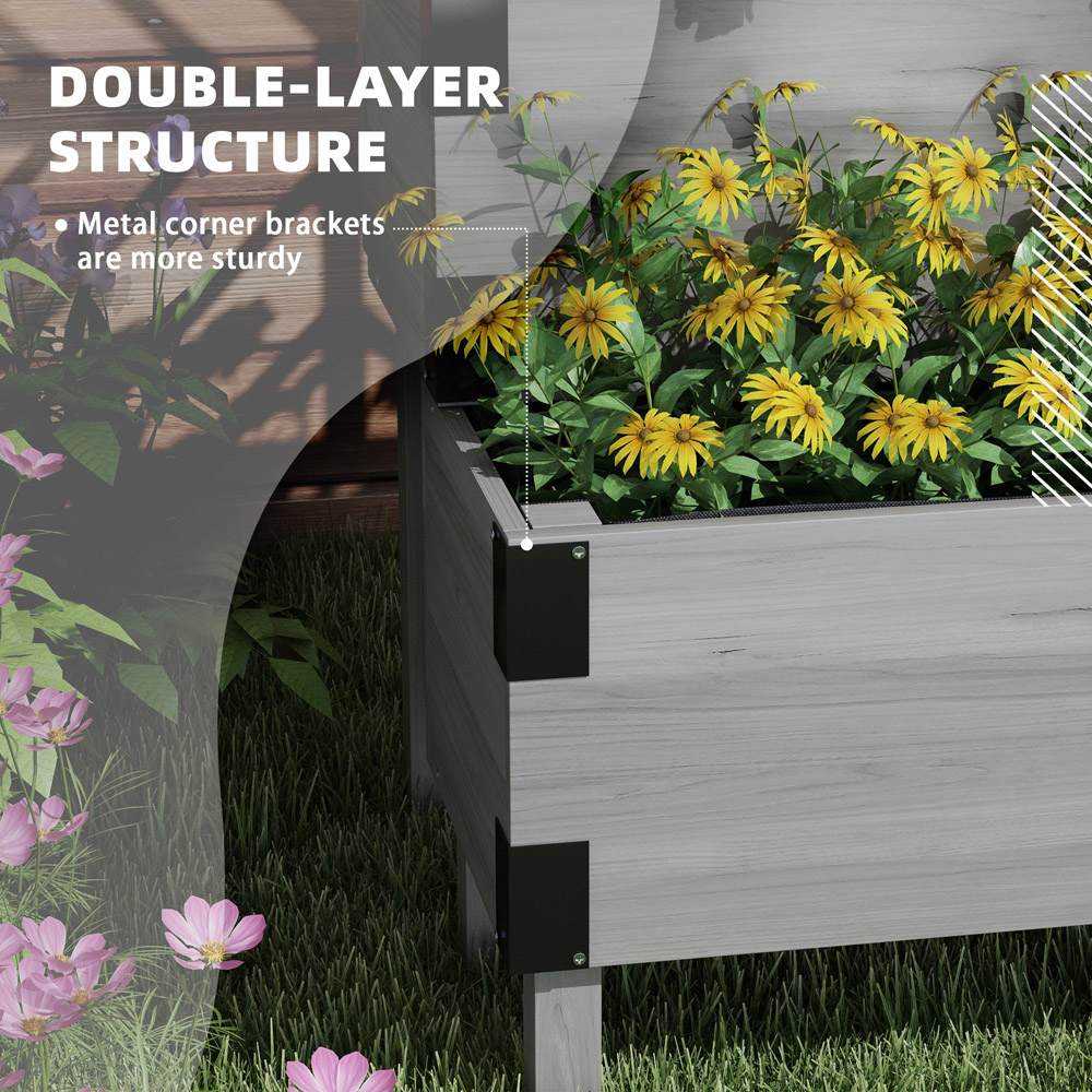 Outsunny 2-Tier Wooden Raised Bed with Trellis Image 5