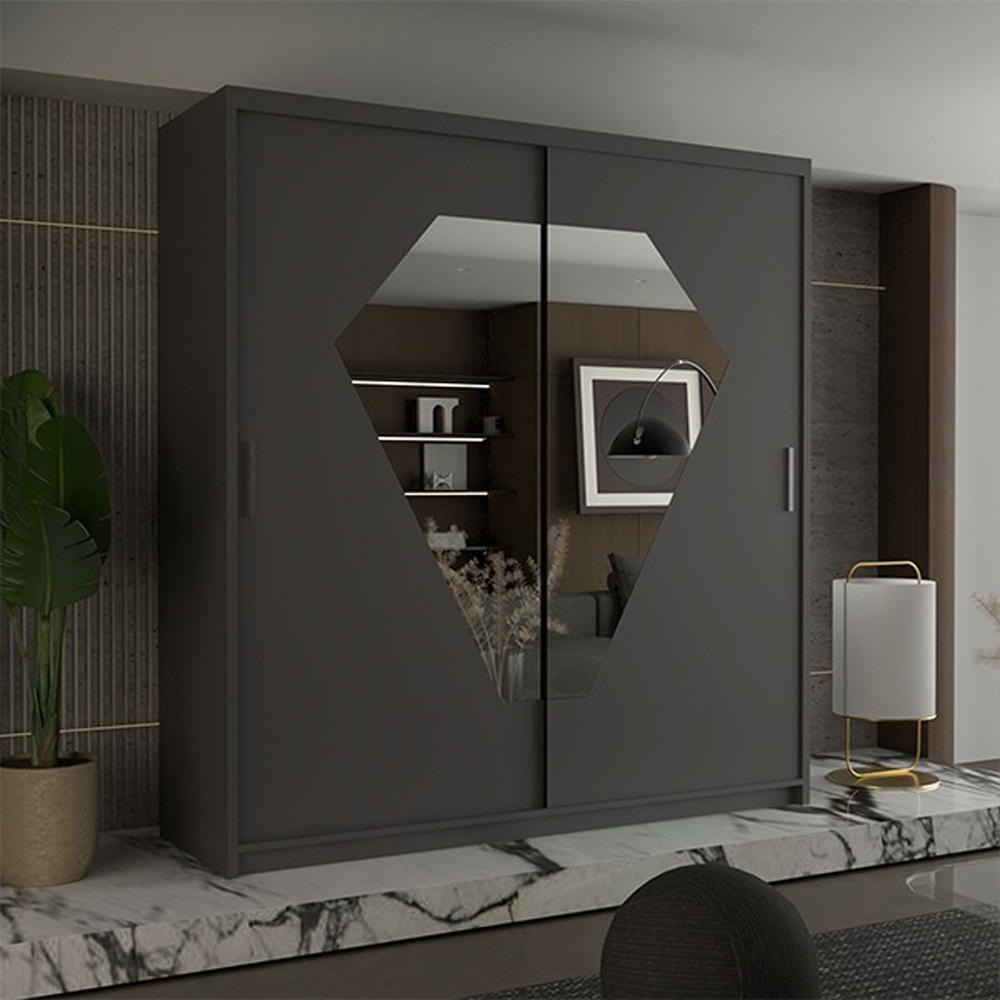 Sliding Wardrobes 4U Diamond 2 Door Grey Mirrored Wardrobe Image 4