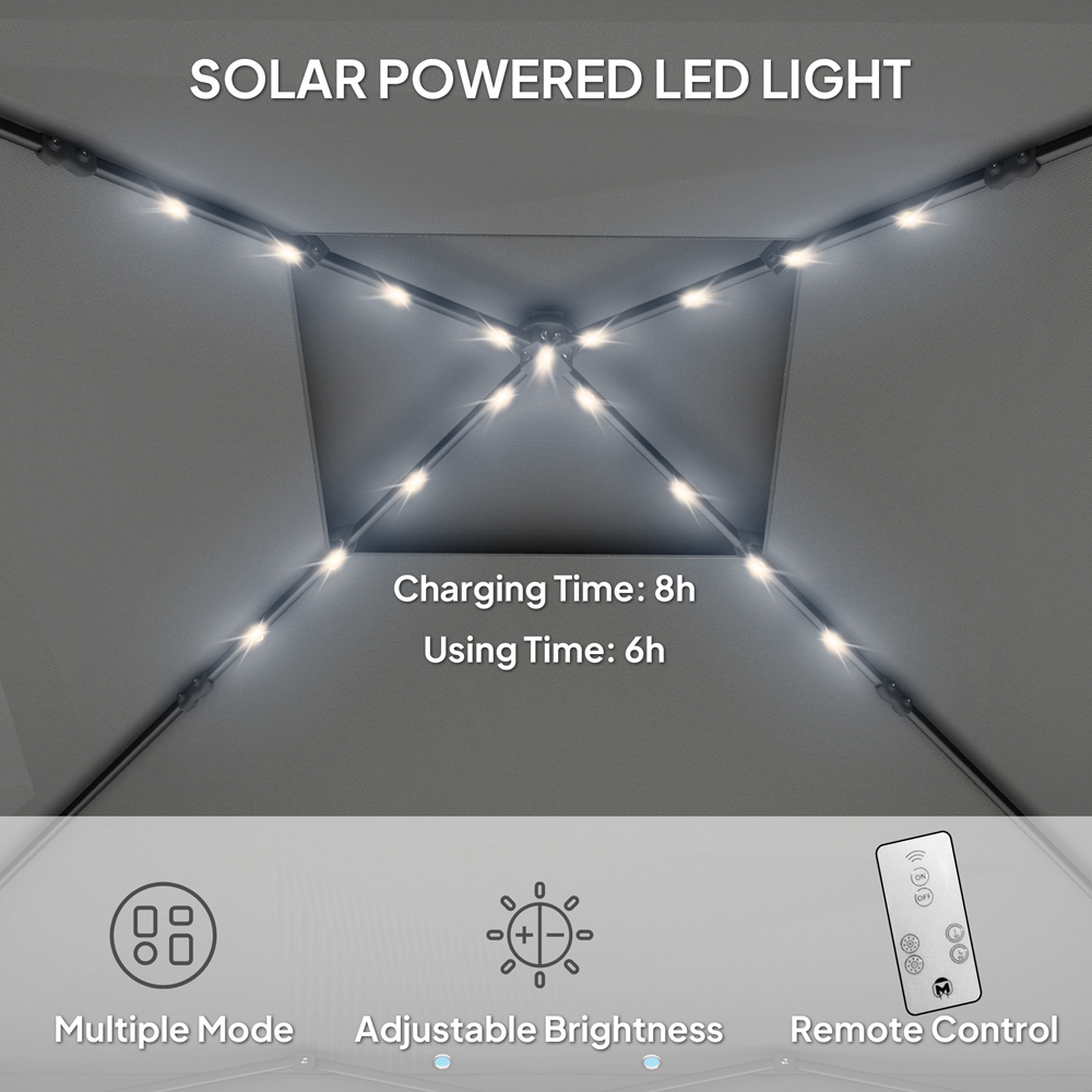 Outsunny 3 x 3m Black Solar LED Pop Up Gazebo with Netting and Wheeled Carry Bag Image 4