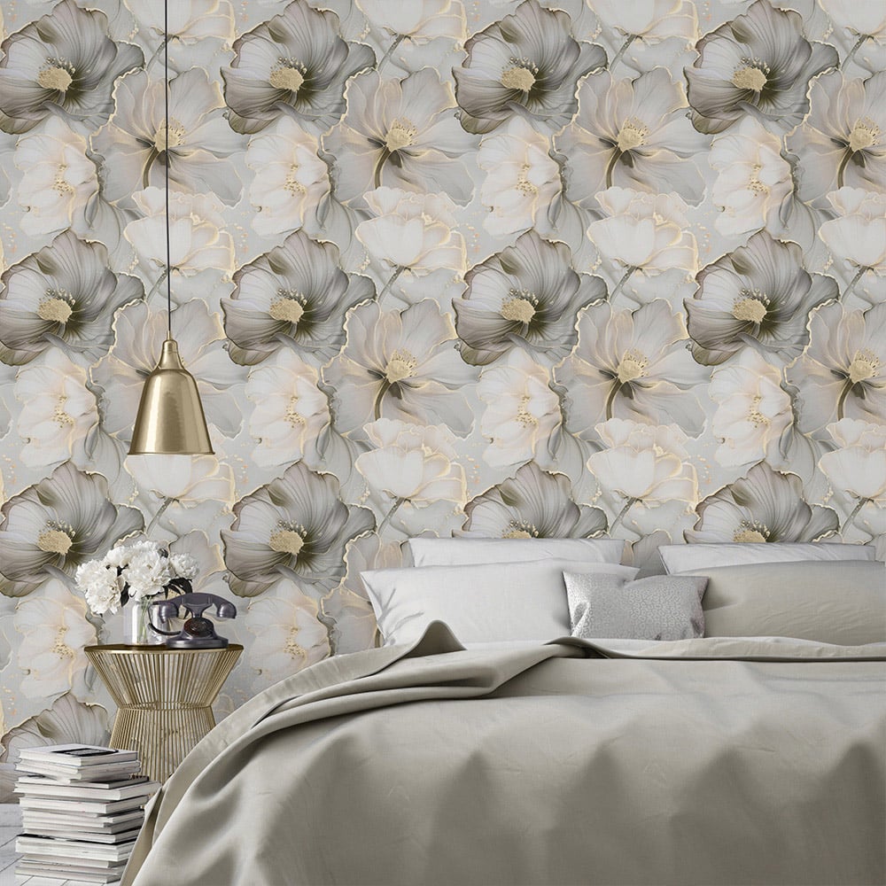 Muriva Bliss Floral Grey and Gold Wallpaper Image 3