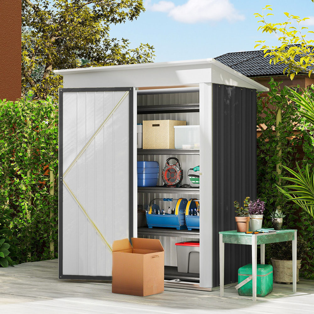 Outsunny 5 x 6ft Dark Grey Metal Lean To Pent Garden Shed Image 2