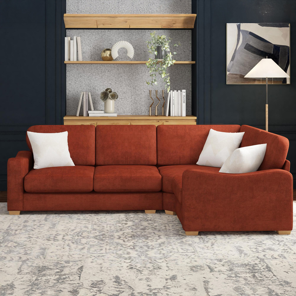 Theadford 3 Seater Marmalade Plush Velvet Fixed Back Right Hand Corner Sofa Image 5