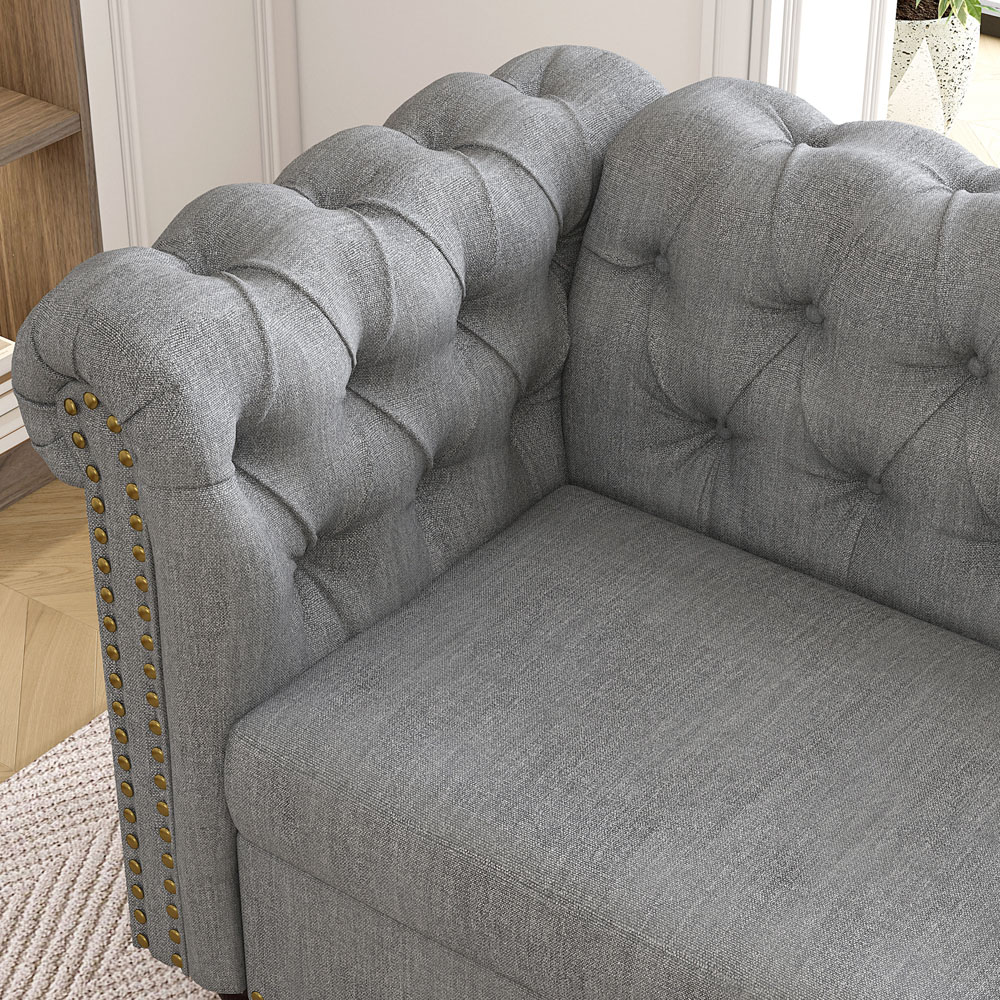 Victoria 2 Seater Grey Linen Button Tufted Chesterfield Sofa Image 4