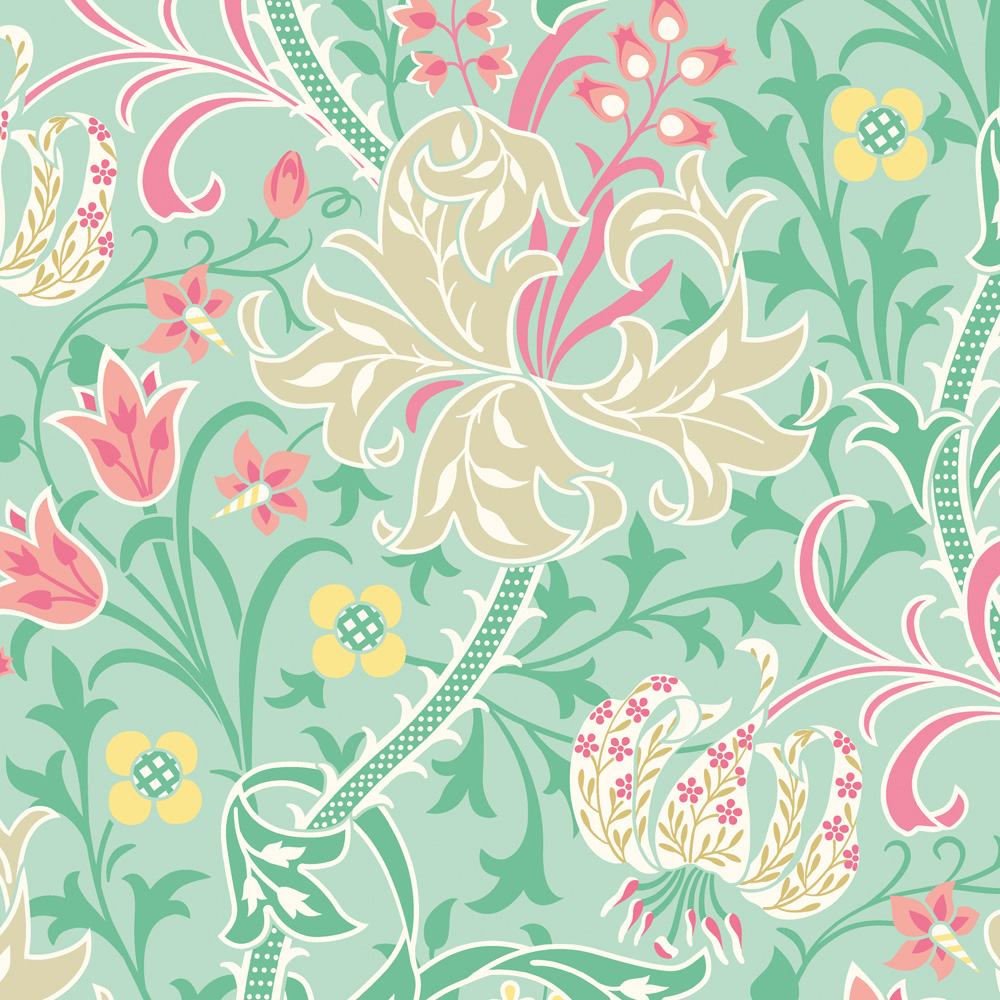 Hoopla Walls Lily Ogee Mint Green Non Woven Wallpaper Image 1