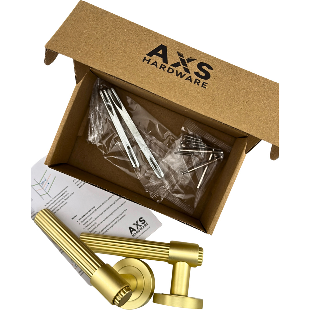 AXS Hardware Nevada Satin Brass Door Handles on Rose 4 Pack Image 4