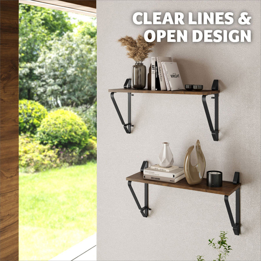 tectake Irvine Dark Wood Wall Shelf Set of 2 Image 2