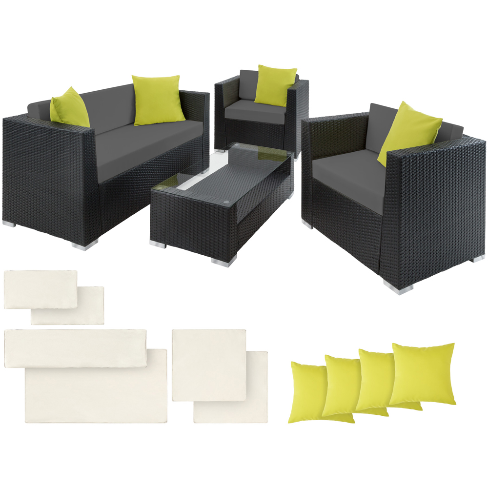 tectake Munich 4 Seater Black Garden Lounge Set with 2 Cushion Cover Set Image 2