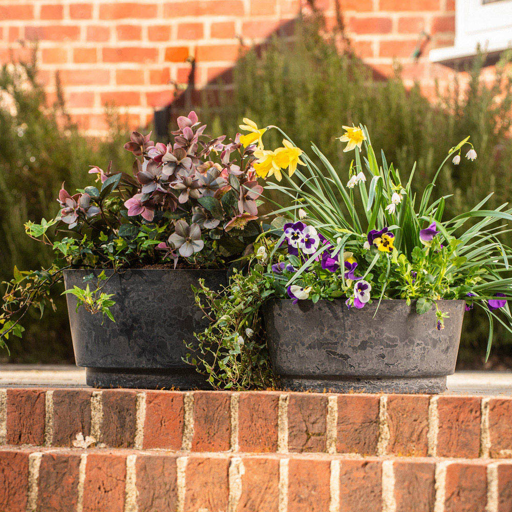 Garden Gear Caesar Charcoal Marble Effect Bowl Planter Set of 2 Image 2