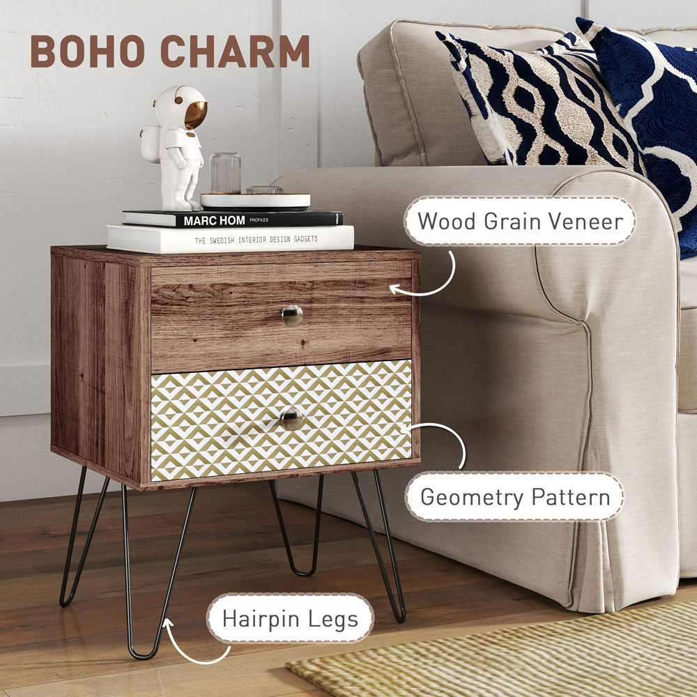 Portland 2 Drawer Boho Design Bedside Table Image 8