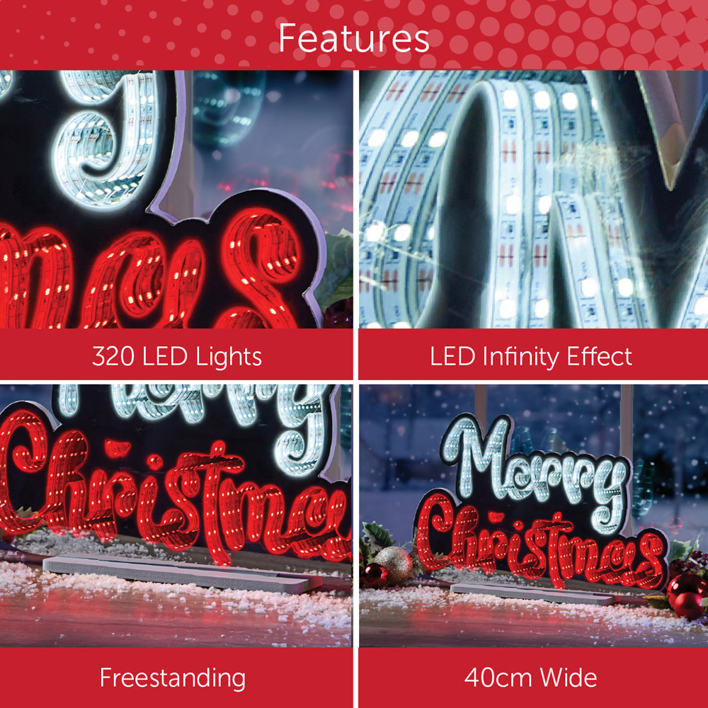 The Christmas Workshop 320 Multicolour LED Merry Christmas Double Sided Infinity Light 1.3ft Image 5