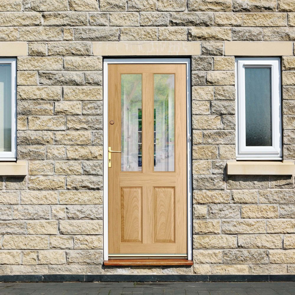 Oak 4 Panel 2 Light Clear Double Glazed External Door 1981 x 762mm Image 2