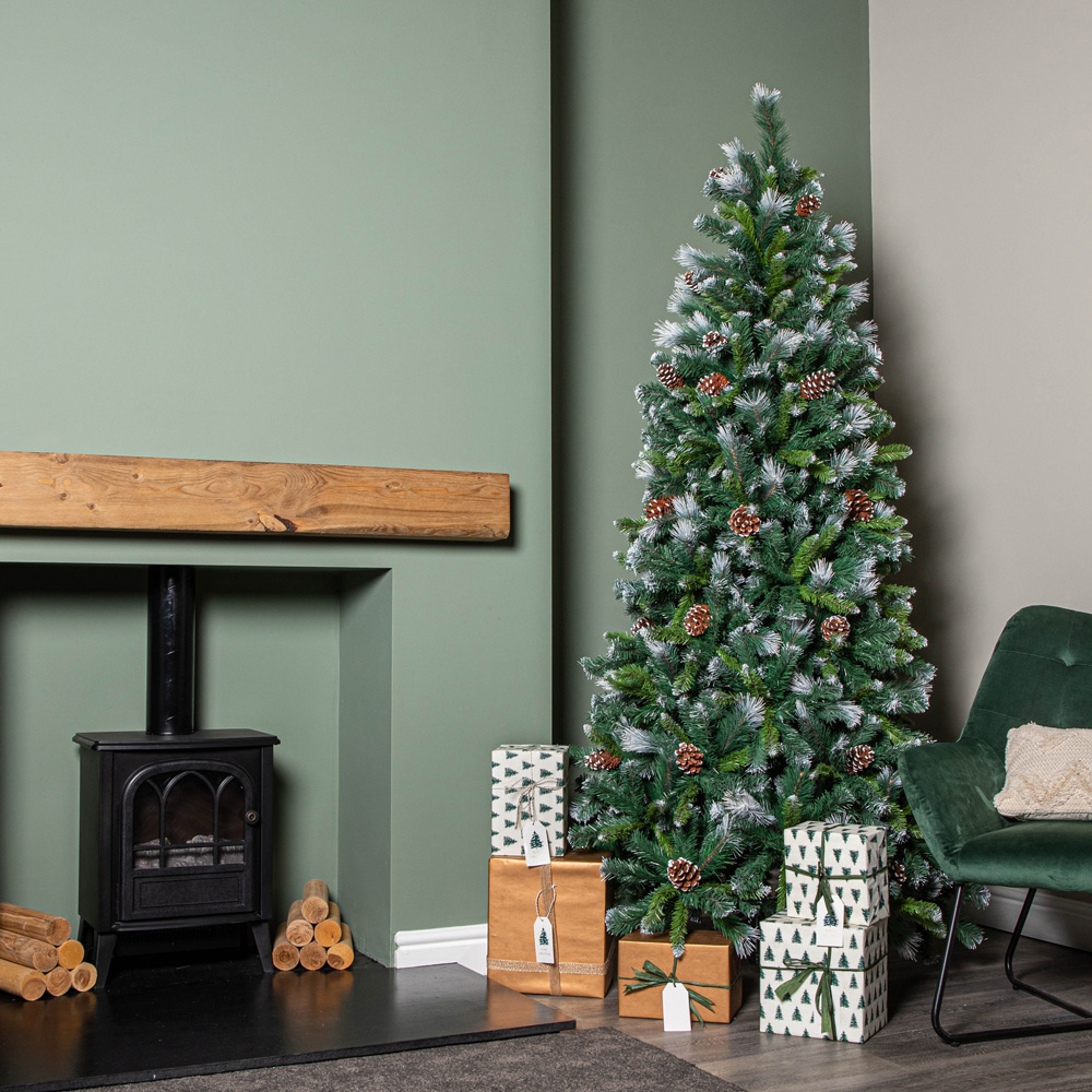 Samuel Alexander Frosted Glacier Pine Snow Tipped Artificial Christmas Tree with Pinecones 7ft Image 8