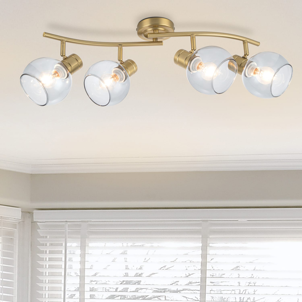 Cosylyte Hilston 4 Light Smoky Glass Shade Gold Wavy Bar Spotlight with Metal Base Image 2