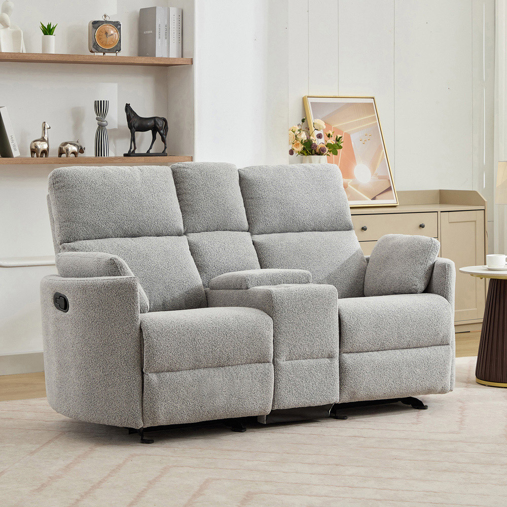 Artemis Home Powell 2 Seater Light Grey Boucle Rocker Manual Recliner Sofa with Centre Console Image 9