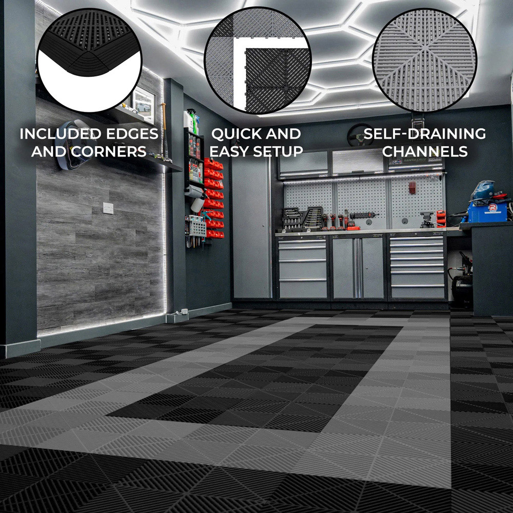 Monstershop 90 Black and 30 Grey Vented Garage Floor Tiles with Edges Image 4
