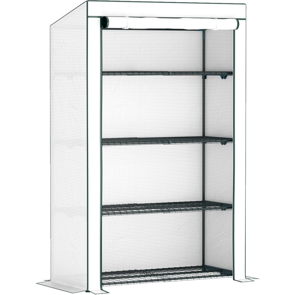 Outsunny White and Green 4 Shelf PE Cover 3.6 x 1.6ft Lean To Mini Greenhouse Image 1