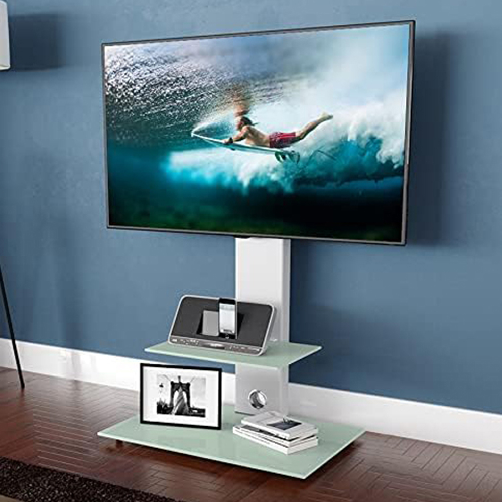 AVF Lesina Satin White and Aqua White Glass Pedestal TV Unit Image 1