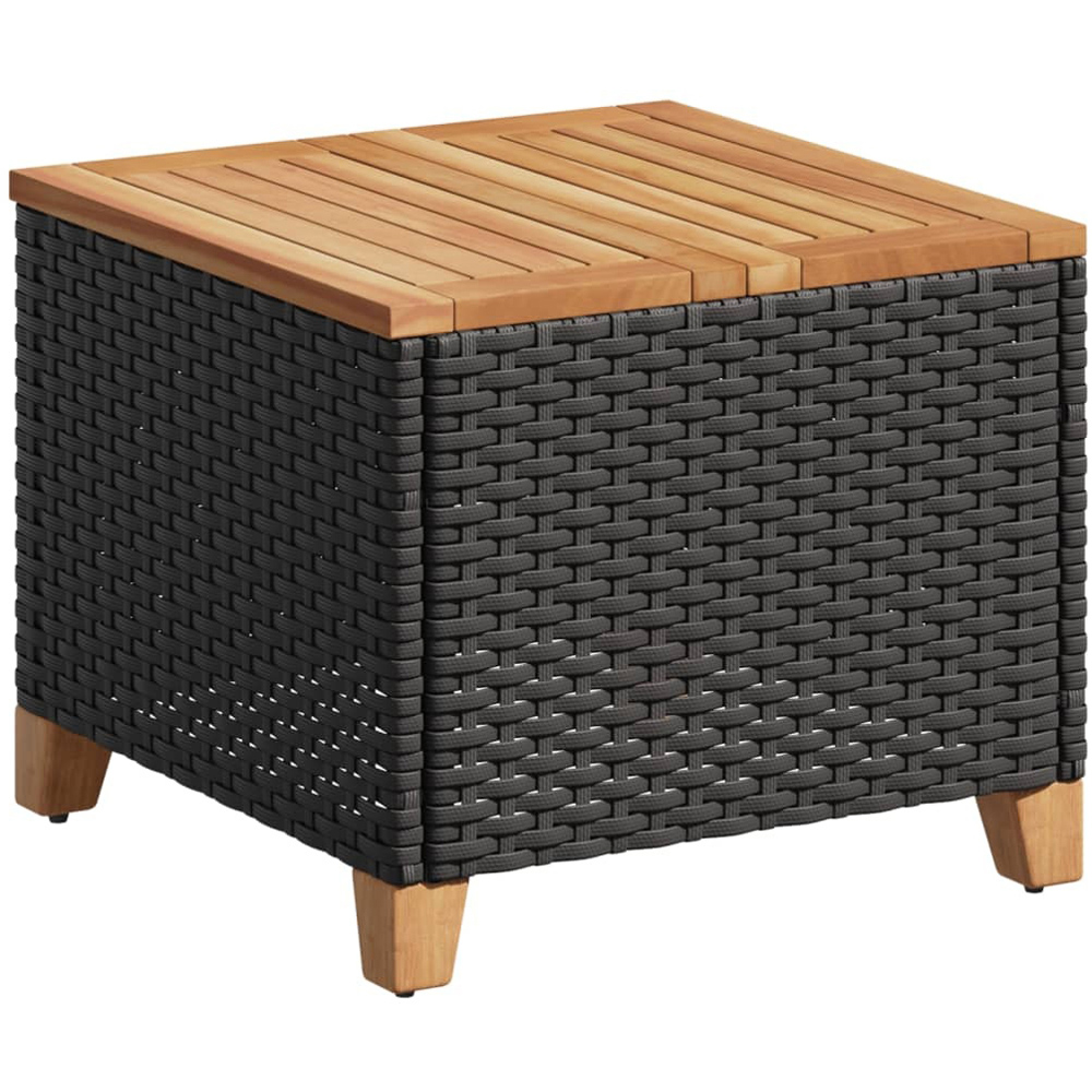 Walplus Black Poly Rattan Acacia Wood Top Garden Coffee Table Image 2