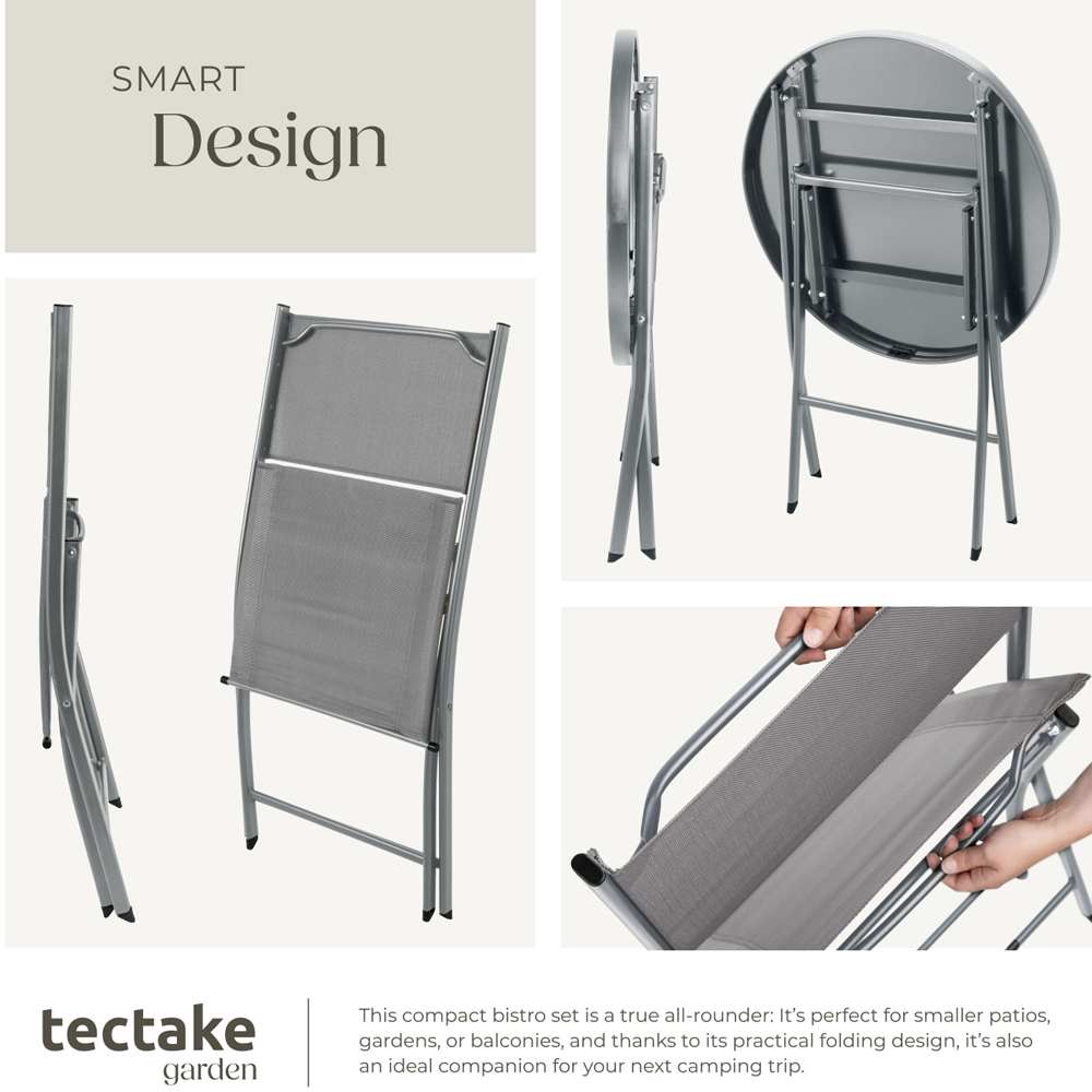 tectake 2 Seater Grey Foldable Bistro Set Image 3