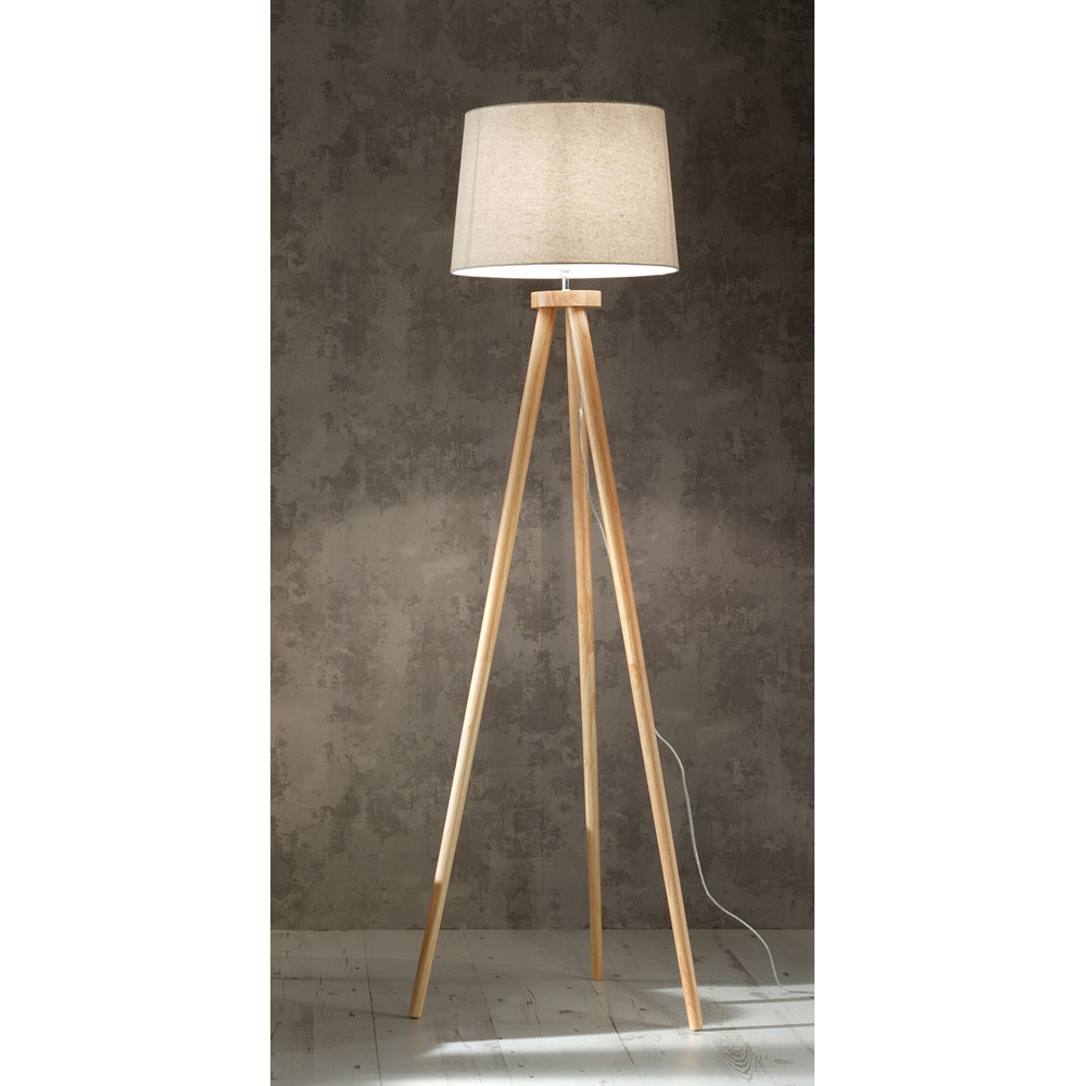 Kliving Chadwick Natural Shade Wood Tripod Floor Lamp Image 3