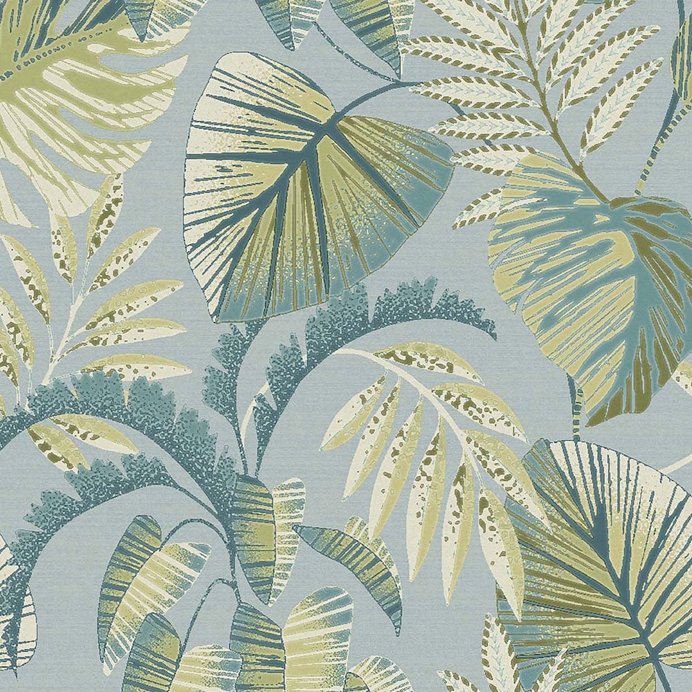 Next Jungle Leaves Duck Egg Wallpaper Image 1