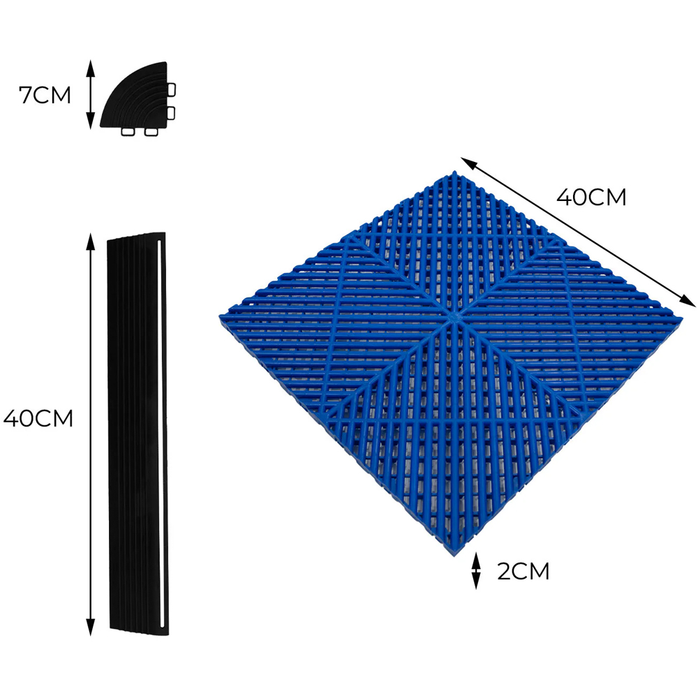 MonsterShop 120 Blue Vented Garage Floor Tiles with Edges and 14 Hexagon LED Light Image 5